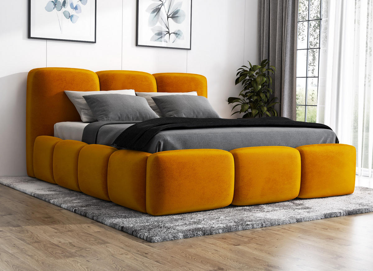 POLSTERBETT STAR 140x200 Gelb - Gelb, Textil (140/200cm) - A&J MöbelLand
