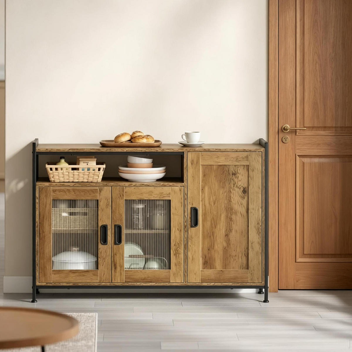 SIDEBOARD 110/33/75 cm in Braun mit offenem Fach und verstellbaren Regalen - Braun, Metall (110/75/33cm) - BEAOK