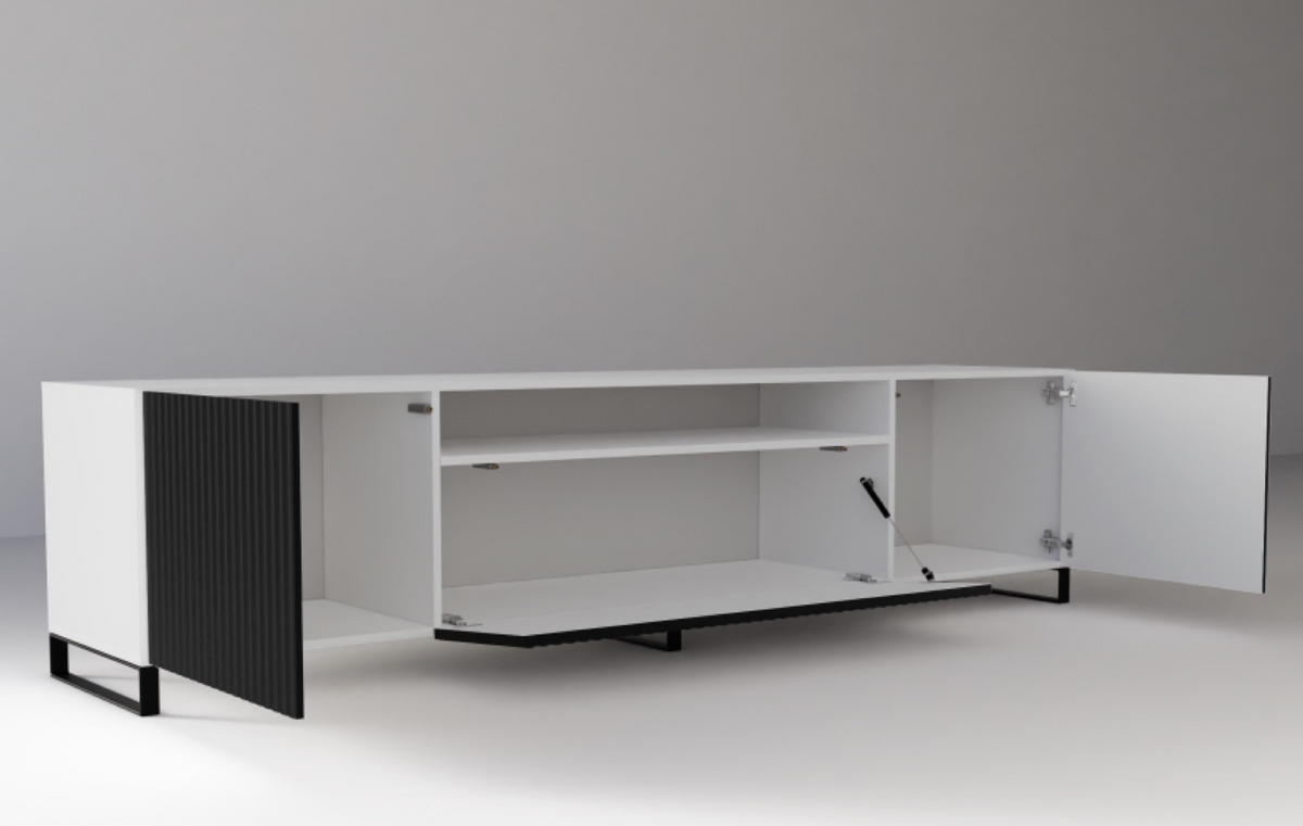 TV-SCHRANK Weiß Schwarz NOELI Gerillte Front - Schwarz, Holzwerkstoff (200/53/41cm) - Sepro Meble