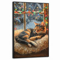 LEINWAND Bilder mit Rahmen - Katze - Weihnachten - Winter - Tier - 60x90 - Bernsteinfarben, Textil (60/90cm) - MuchoWow