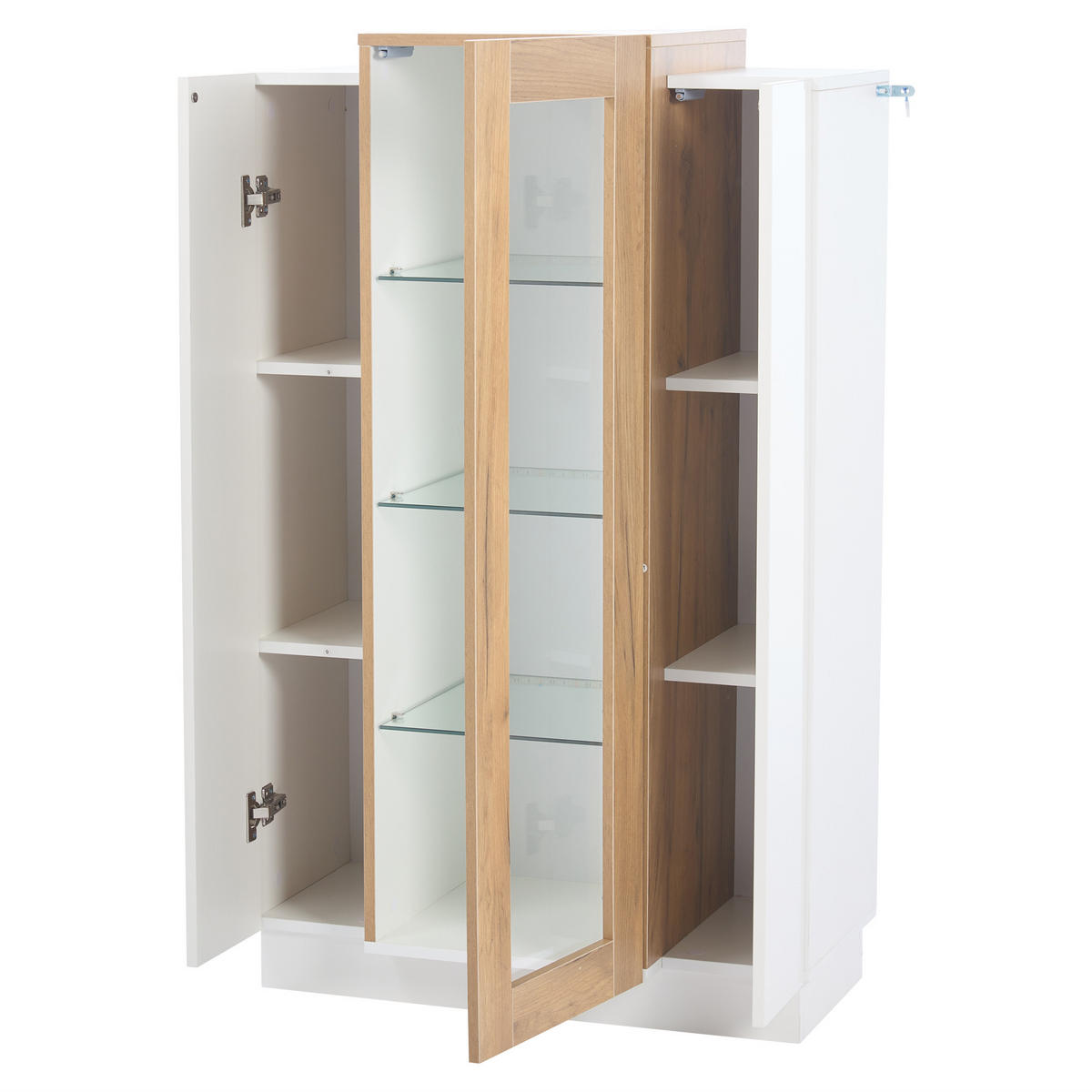 VITRINE Weiß-Holzoptik mit Acryltüren, App-gesteuerter LED 74 × 40 × 120 cm - Weiß, Holzwerkstoff (40/120/74cm) - Luhomfu