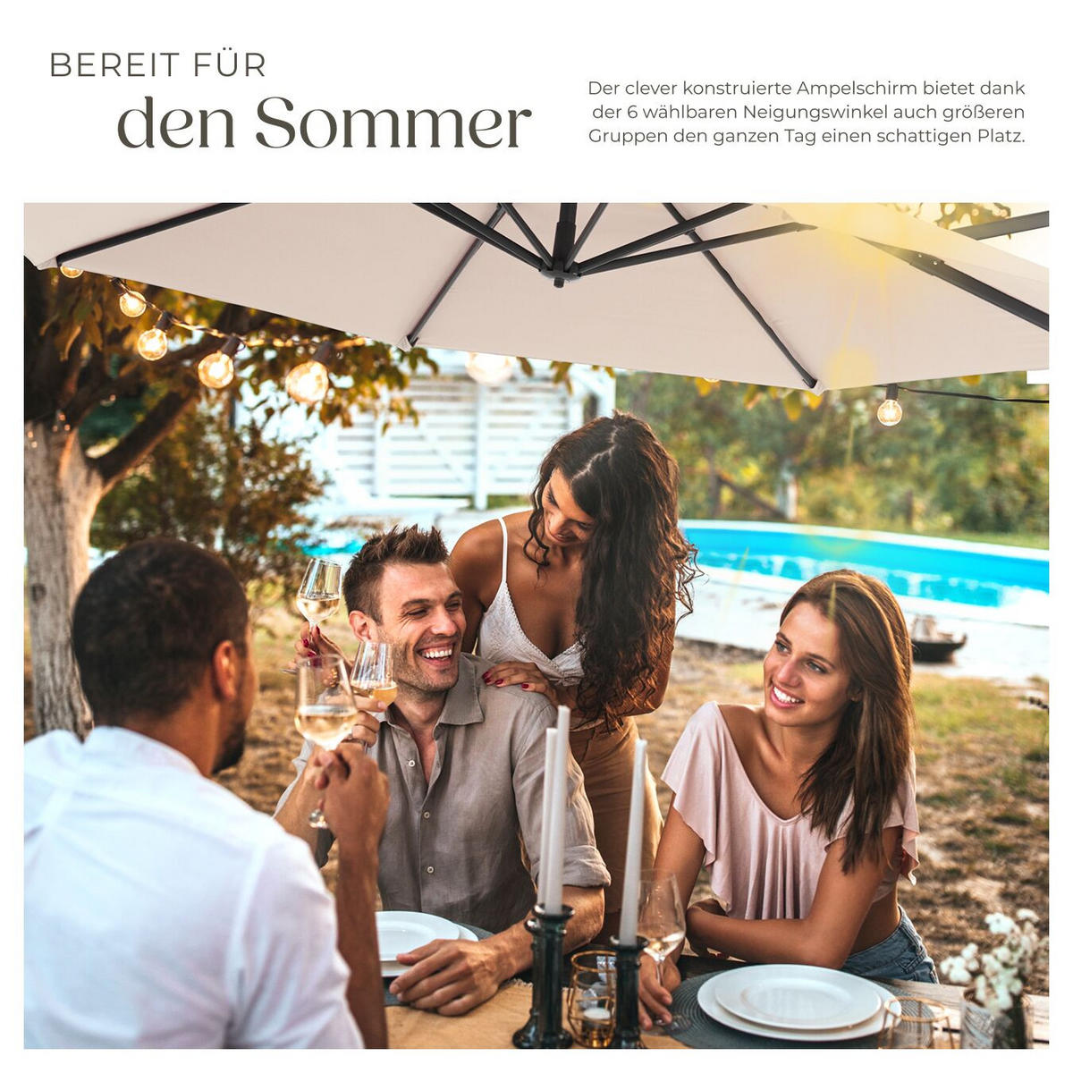 SONNENSCHIRM Daria,UV-Schutz 50+, inklusive Schutzhülle,beige - Beige, Metall (300/372cm) - tectake