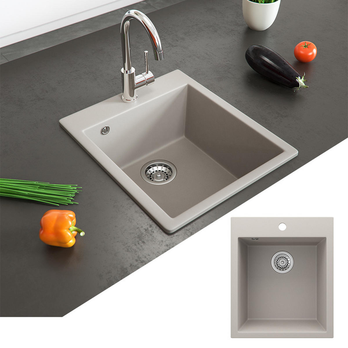SPÜLBECKEN Venice Beige 42.5 x 50 cm - Beige, Keramik (42.5/20/50cm) - Bergstroem