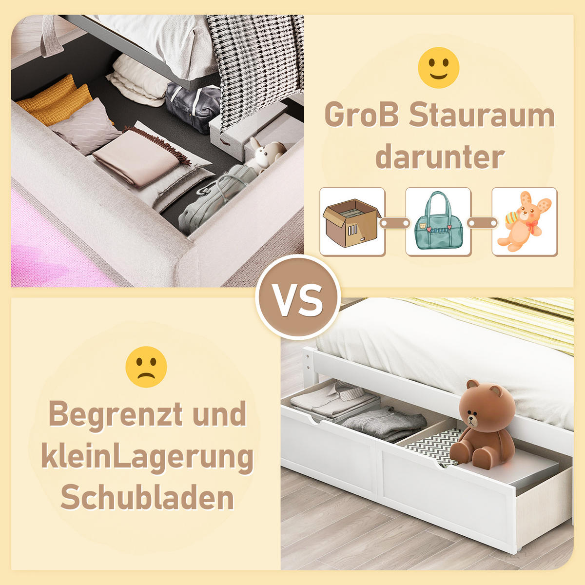 POLSTERBETT 90/200 cm Beige aus Leinen mit Bettkasten und LED-Beleuchtung - Beige, Textil (90/200cm) - OKMYHOME