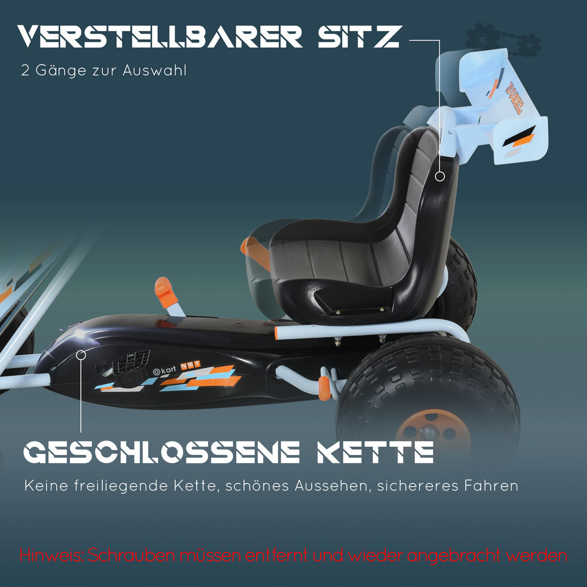KINDER GO KART TRETAUTO, Hellblau, Stahl+ Kunststoff - Hellblau, Metall (97/66/59cm) - HOMCOM