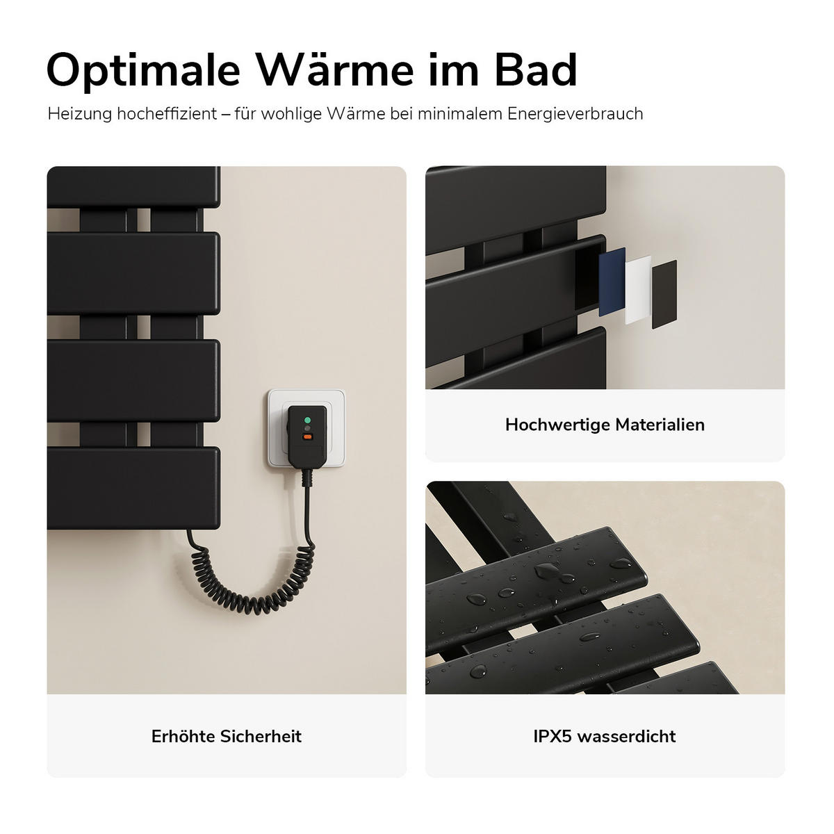 RADIJATOR Električni WiFi termostat Crni desni priključak 100/50 cm - crna, metal (50/100/11cm) - EMKE