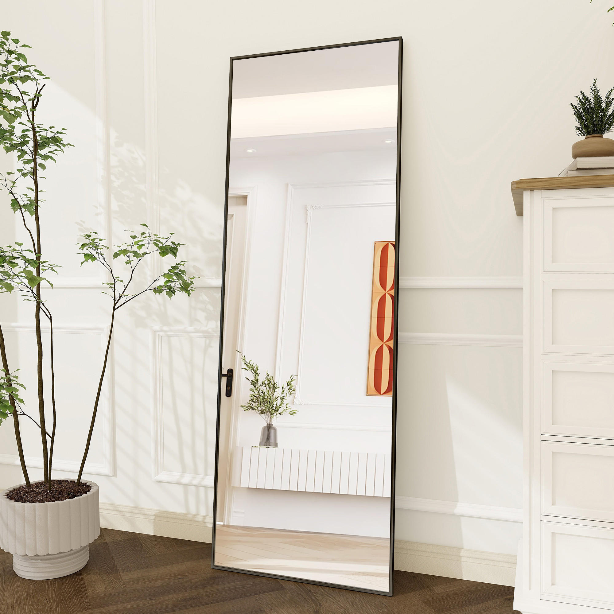 STEHSPIEGEL 63x173cm SchwarzAluminiumrahmen Rechteckig Freistehend - Gelb, Glas (2/173/63cm) - SHOPENTRA