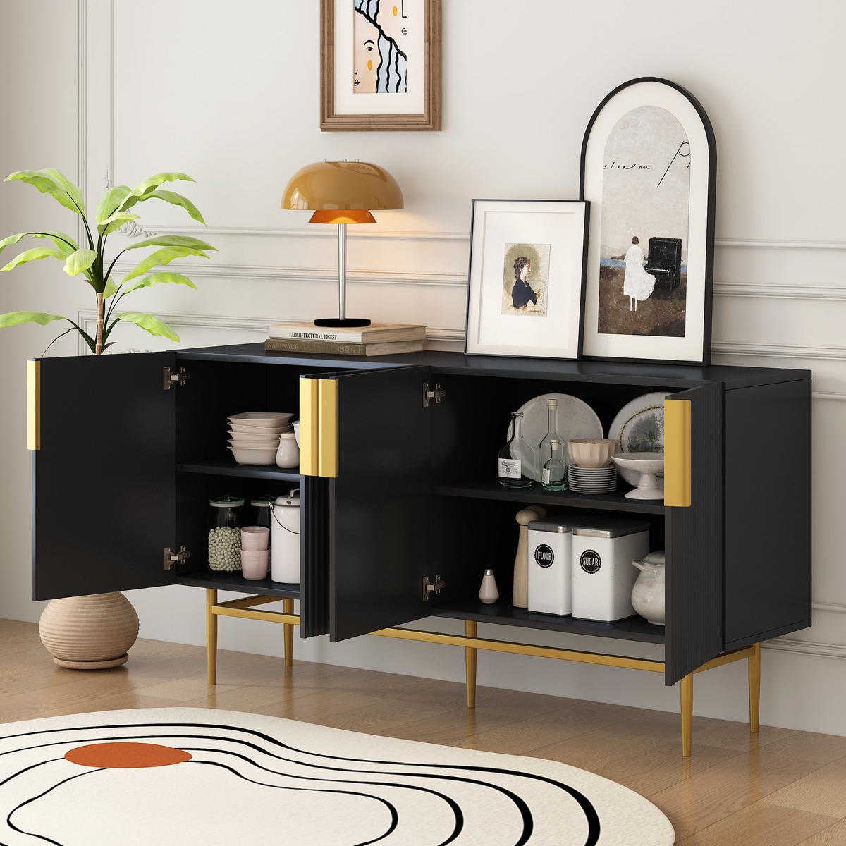 SIDEBOARD Schwarz 153/41/80 cm - Schwarz, Holzwerkstoff (40.5/80/152.5cm) - Urban Meuble