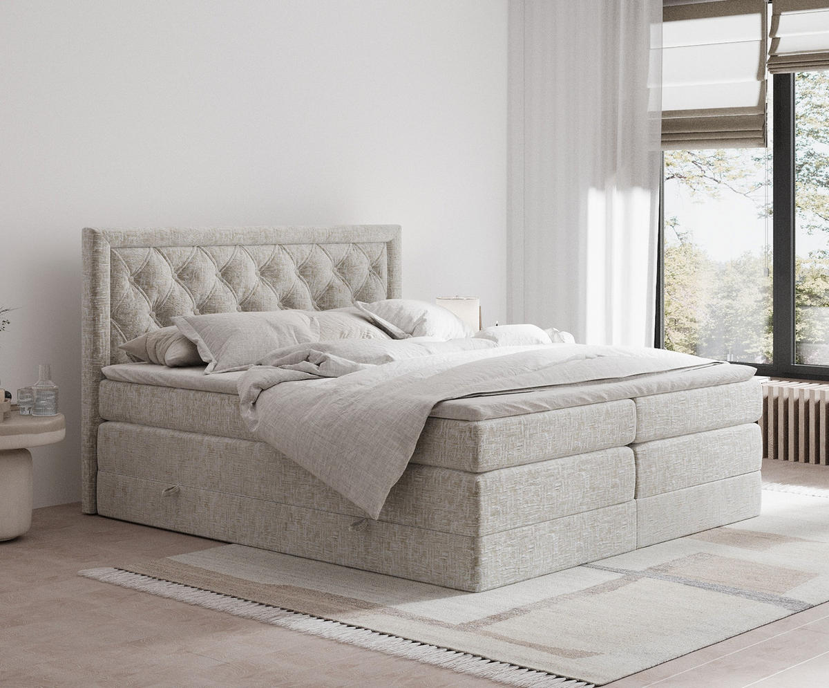 BOXSPRINGBETT Aurelia Beige 180/200 cm - Beige/Schwarz, Holz/Holzwerkstoff (180/200cm) - Maison de Reve