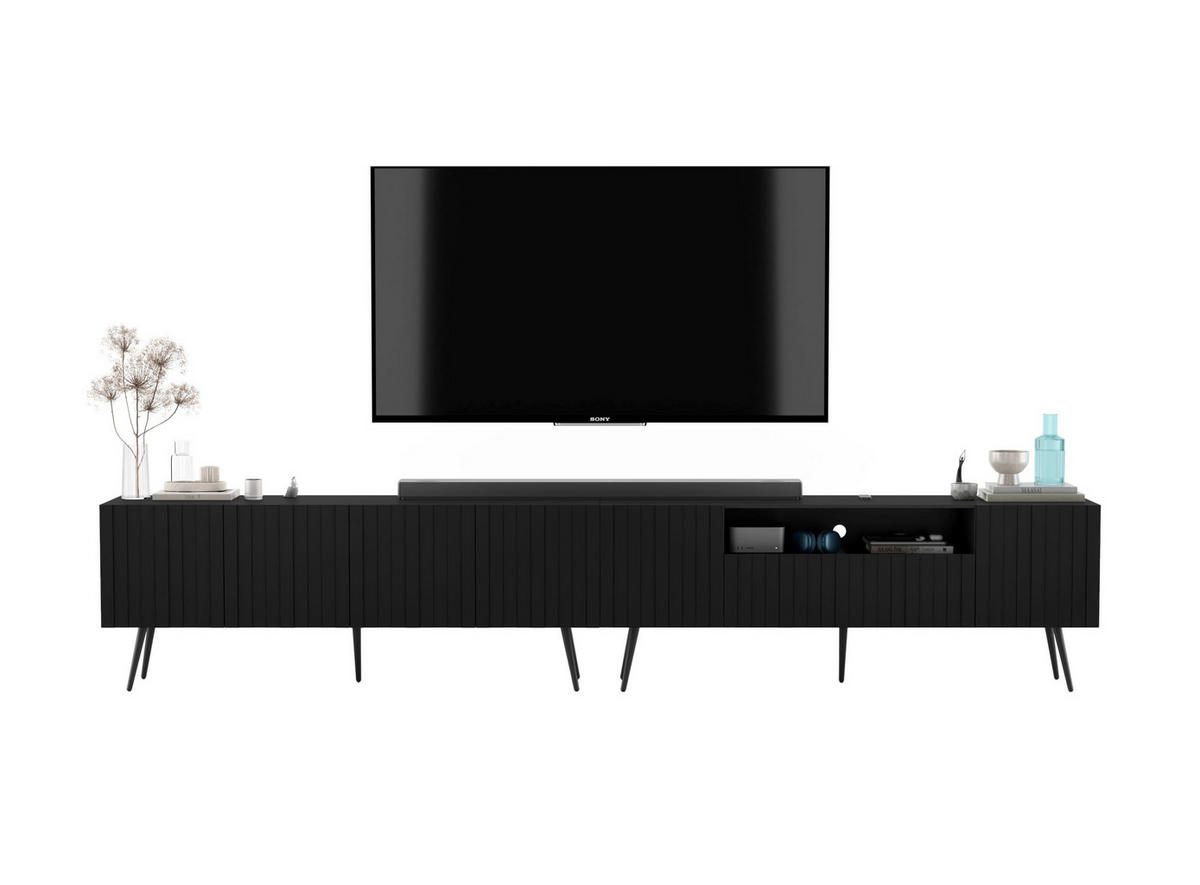 TV-LOWBOARD 2er-Set Elpis2 Schwarz matt mit goldenen Metallbeinen150 cm - Goldfarben/Schwarz, Holzwerkstoff (300/60.5/36.5cm) - Meble Lindner