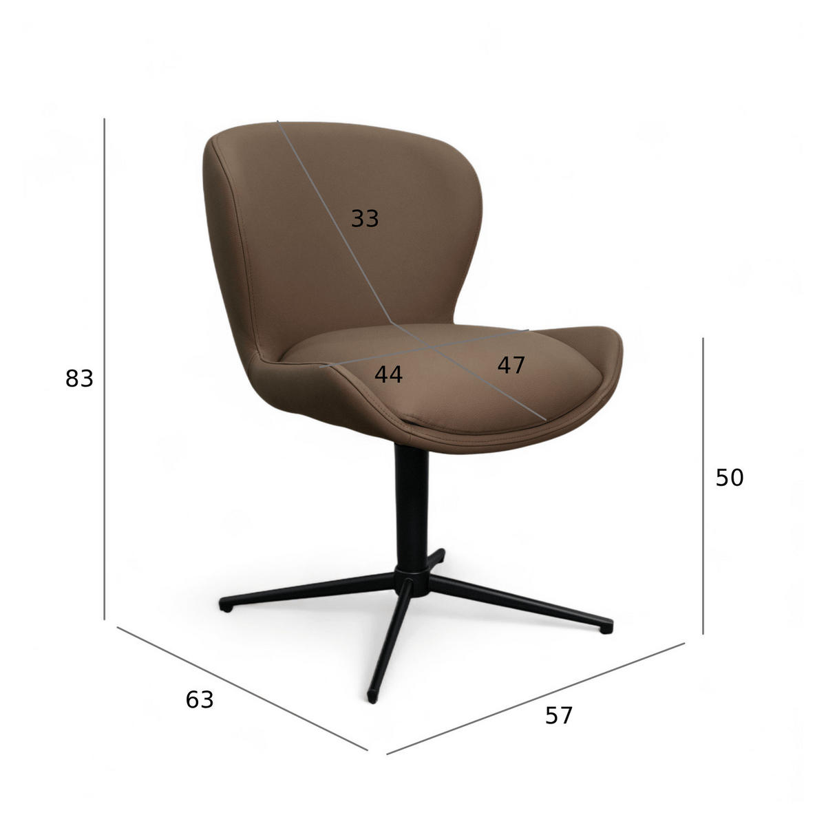 STUHL-SET 6 Stück in Echtleder Taupe - Taupe/Schwarz, Leder/Metall (57/83/63cm) - Furnhouse
