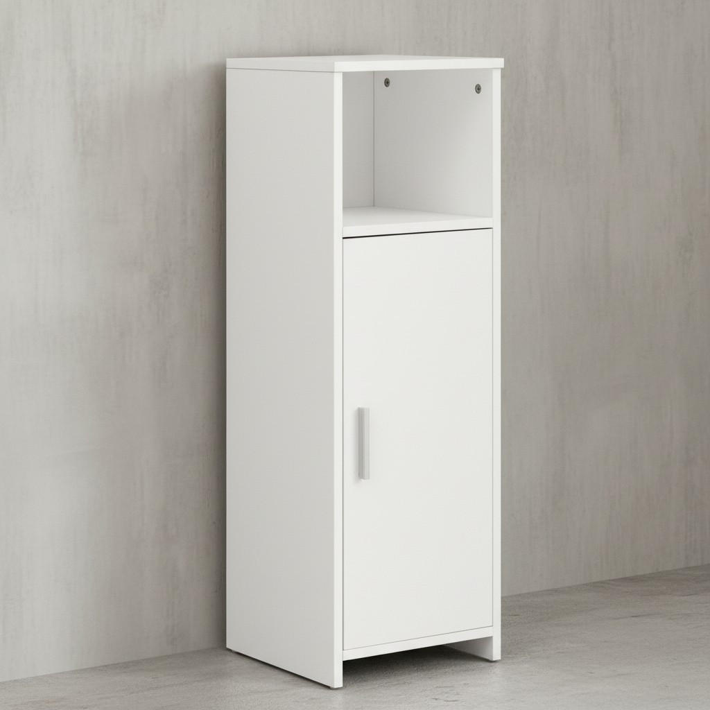BADSCHRANK Weiß 30x95,5x30 cm aus Melamin mit kratzfester Oberfläche - Schwarz/Weiß, Holz/Metall (30/96/30cm) - KADIMA DESIGN