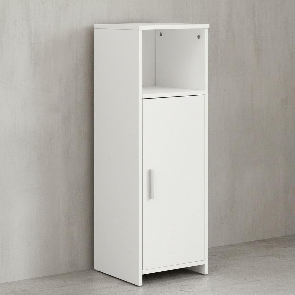 BADSCHRANK Weiß 30x95,5x30 cm aus Melamin mit kratzfester Oberfläche - Schwarz/Weiß, Holz/Metall (30/96/30cm) - KADIMA DESIGN