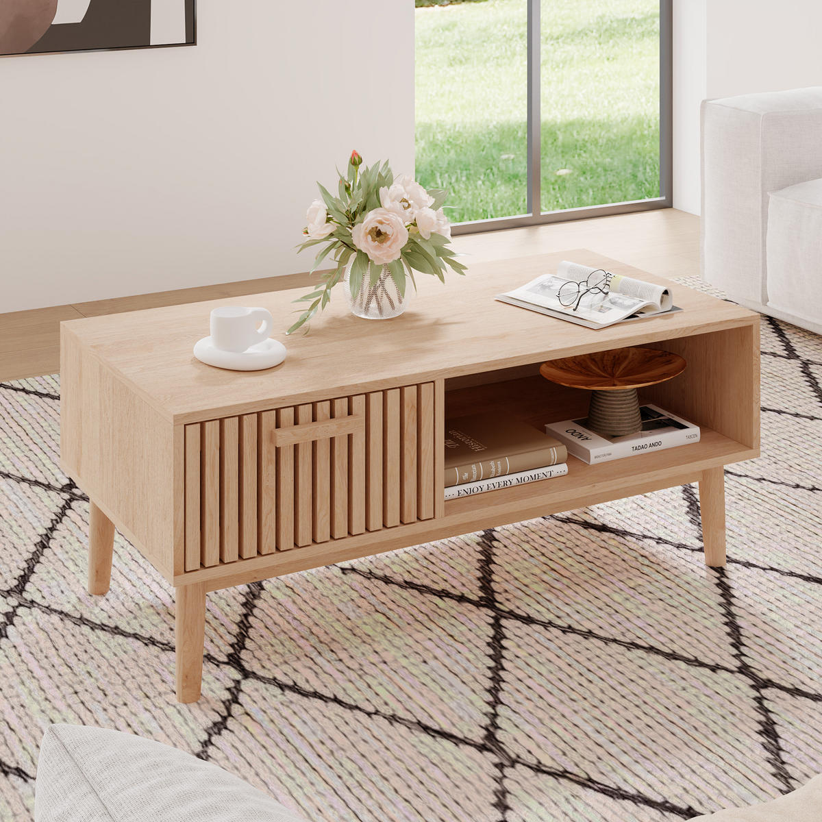 COUCHTISCH HOLZOPTIK Natur, mit Schublade & Fach, 100x50x43cm, Modern - Eichefarben, Holz (100/50/43cm) - CASIVA