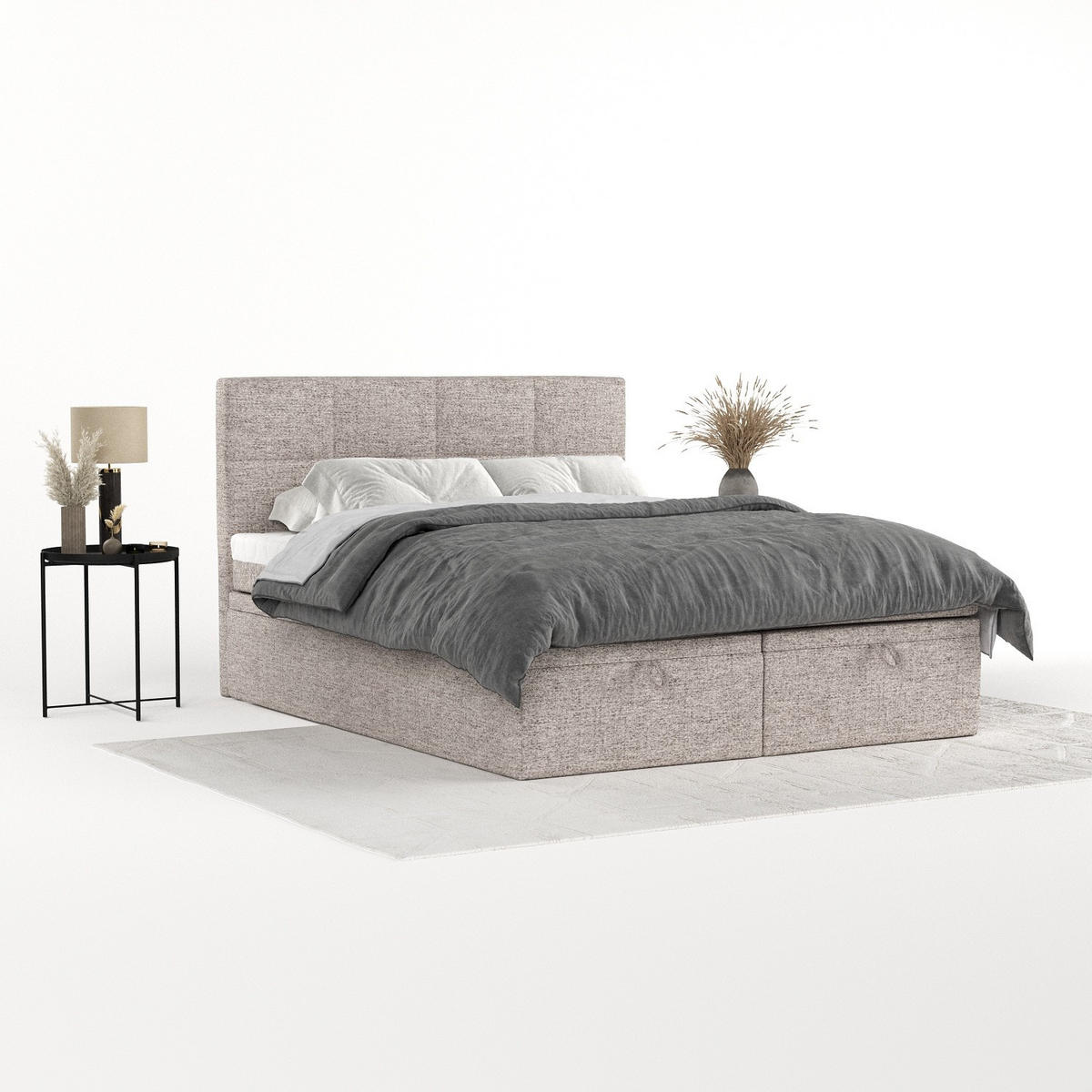 BOXBETT Tessa 140/200 cm Beige im Neve Stoff - Beige/Schwarz, Holz/Holzwerkstoff (140/200cm) - AltaBeds