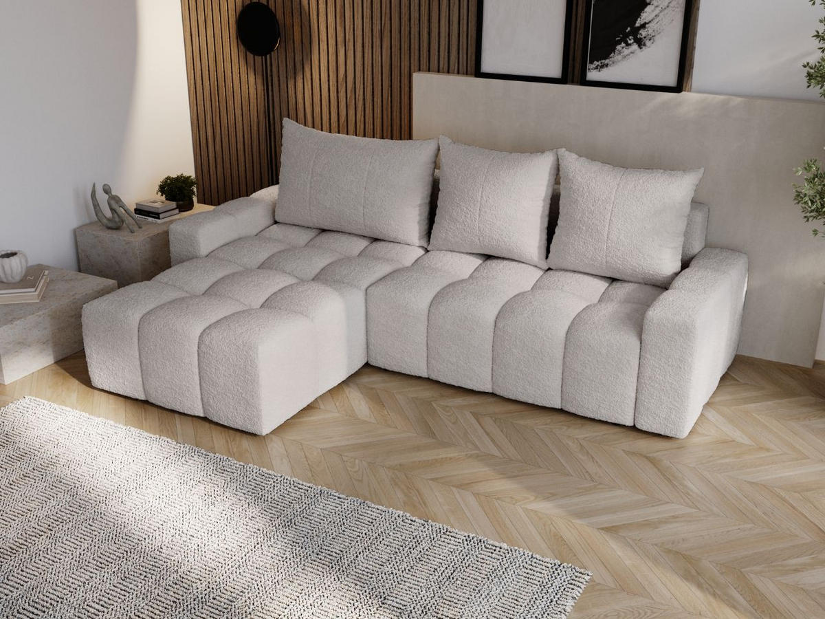 ECKSOFA Bresso Bouclé-Stoff Hellgrau - Hellgrau, Holz/Textil (255/168cm) - Graingold