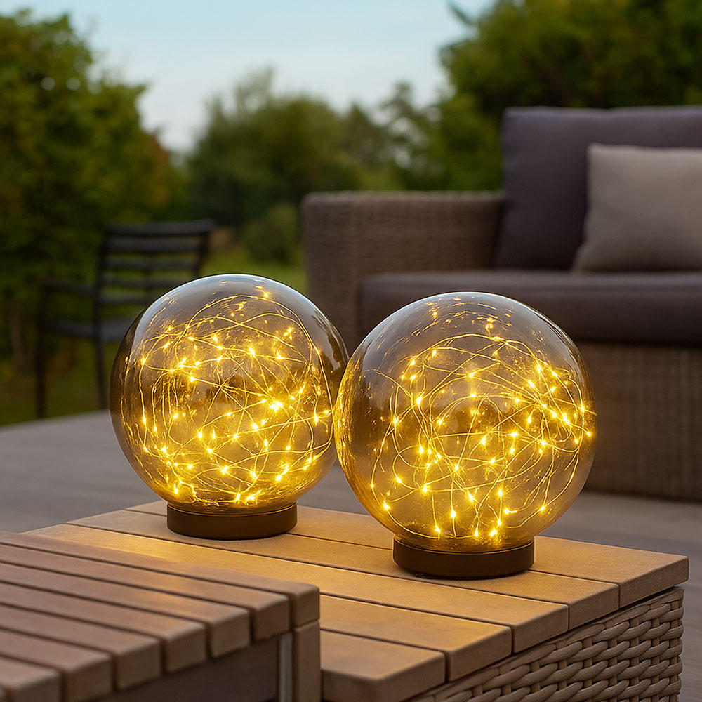 LED AUSSENLEUCHTE Kugel Grau 2er Set - Grau, Kunststoff (15/15/26cm) - Globo Lighting