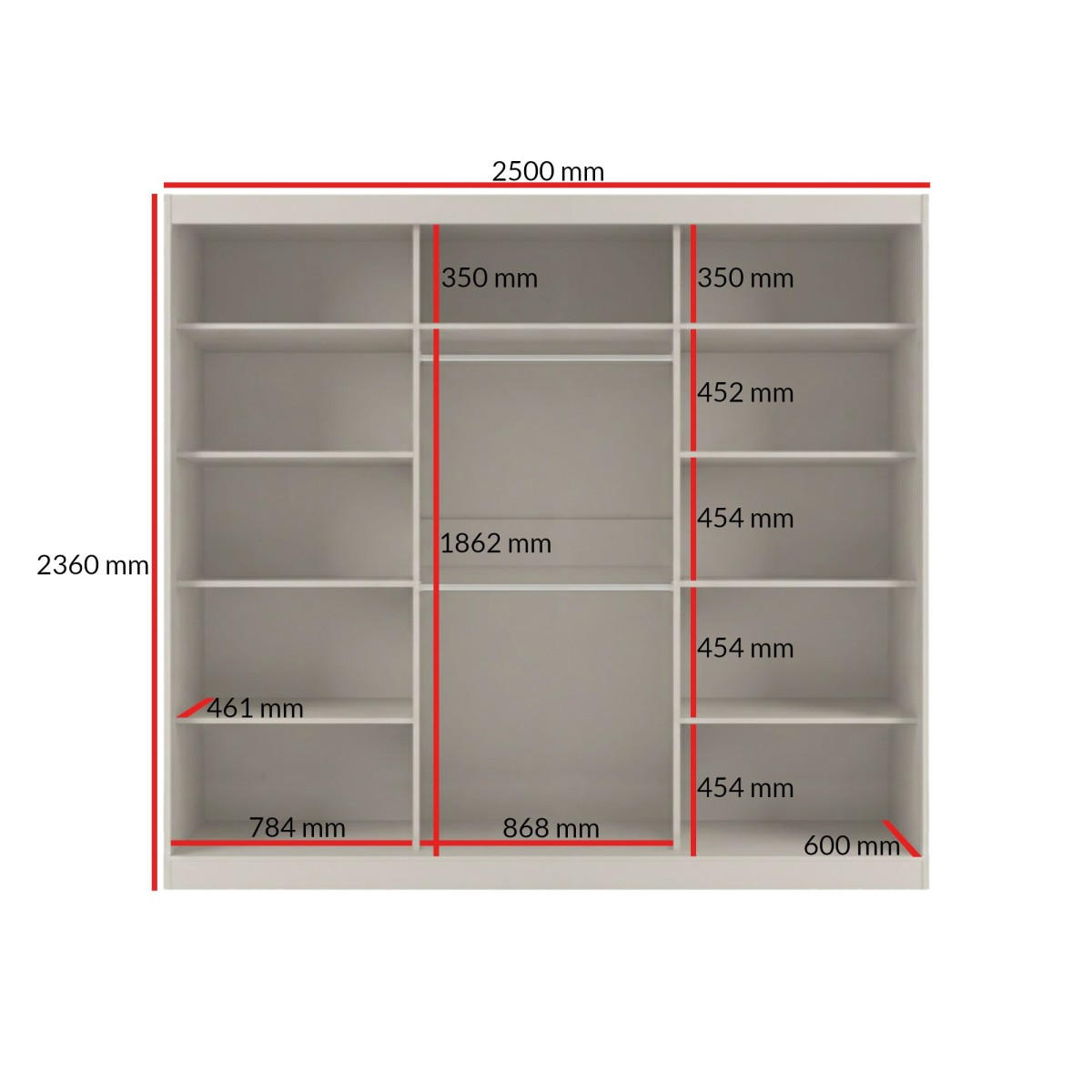 SCHWEBETÜRENSCHRANK mit Spiegel Fiore Plus 3D1L 250 Kaschmir/Gold - Kaschmir/Goldfarben, Holzwerkstoff/Metall (250/236/60cm) - mzm24