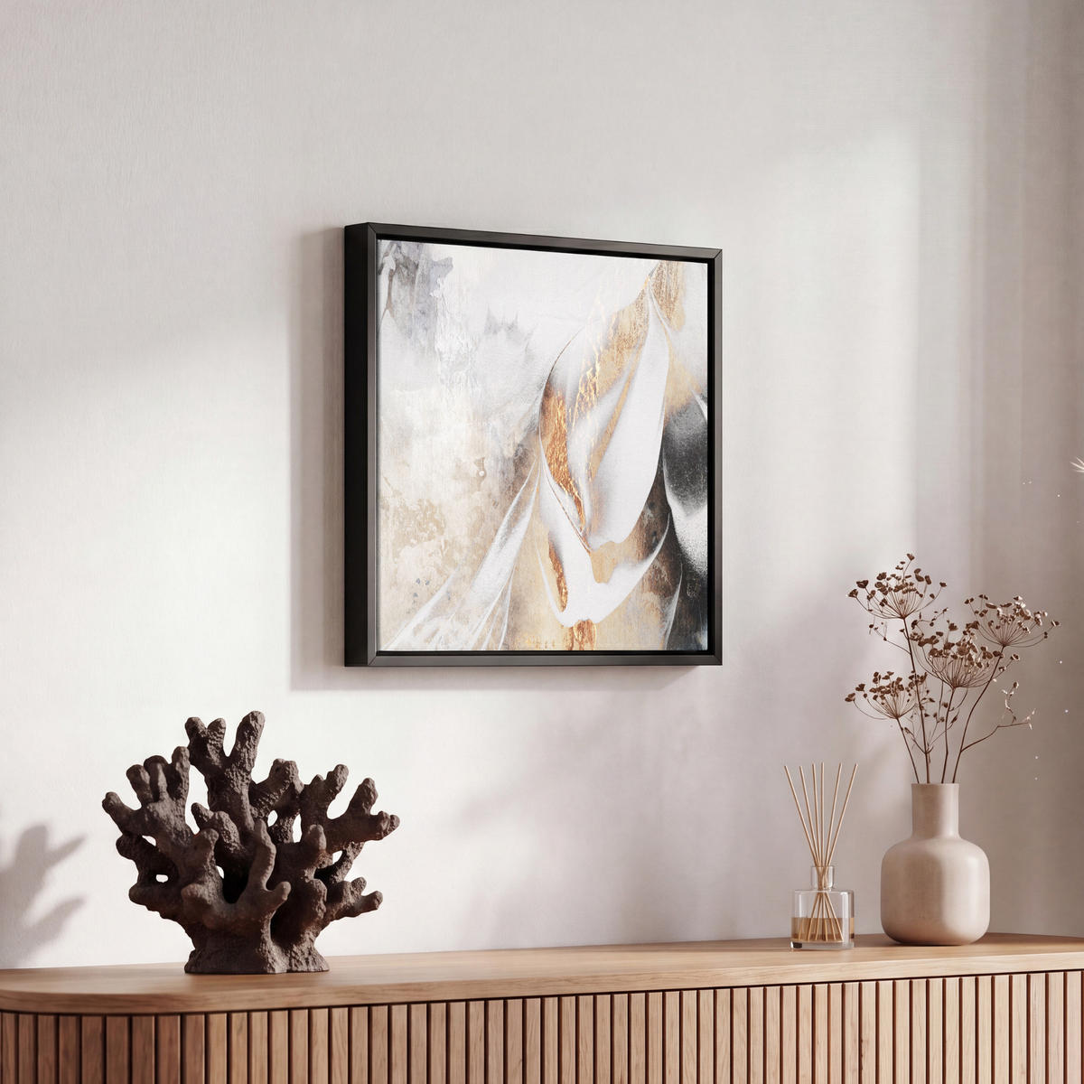 LEINWAND Bilder mit Rahmen - Luxus - Abstrakt - Gold - Weiß - 20x20 - Goldfarben, Textil (20/20cm) - MuchoWow