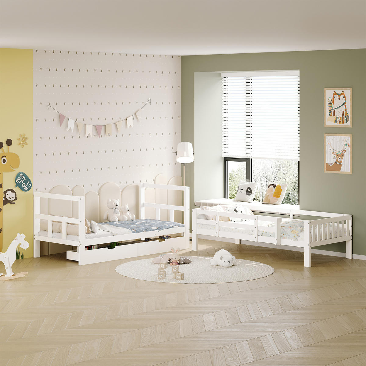 ETAGENBETT 90x200 cm, Schubladen, Weiß - Weiß, Holz