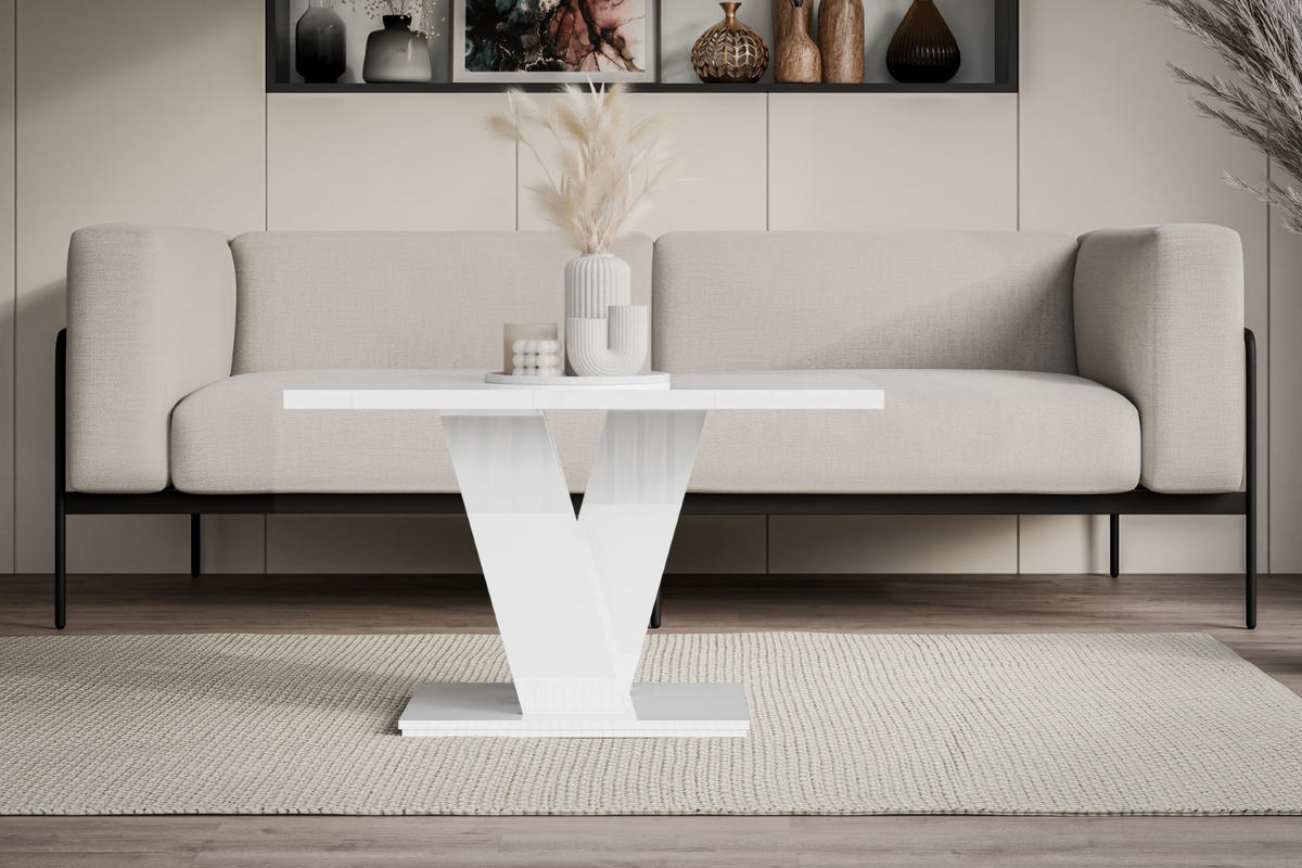KAFFEETISCH 100x70x60 cm - Hochglanz Weiß - ASIV MINI - Weiß Hochglanz, Holzwerkstoff (100/70/60cm) - ALTDECOR