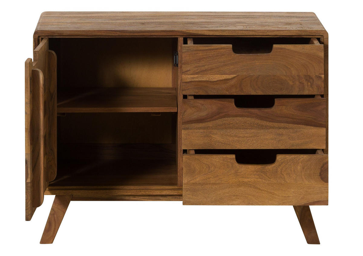 KOMMODE Sheesham 90x40x65 natur sandgestrahlt lackiert MALMÖ 2 #204 - Braun, Holz (90/65/40cm) - Massivmoebel24