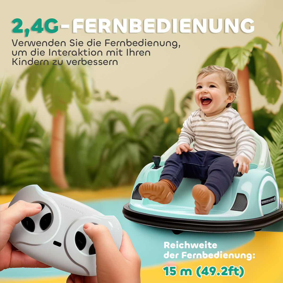 12V Kinder Autoscooter mit 2,4 G Fernbedienung, Elektro Bumper mit Musik - Grün, Kunststoff (66.5/64.5/39cm) - AIYAPLAY
