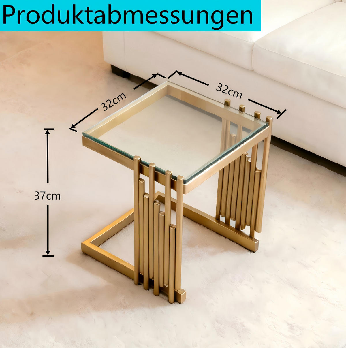 BEISTELLTISCH quadratisch 32 cm Glas Edelstahl Gold - Klar, Glas (32/32/37cm) - Meubliv