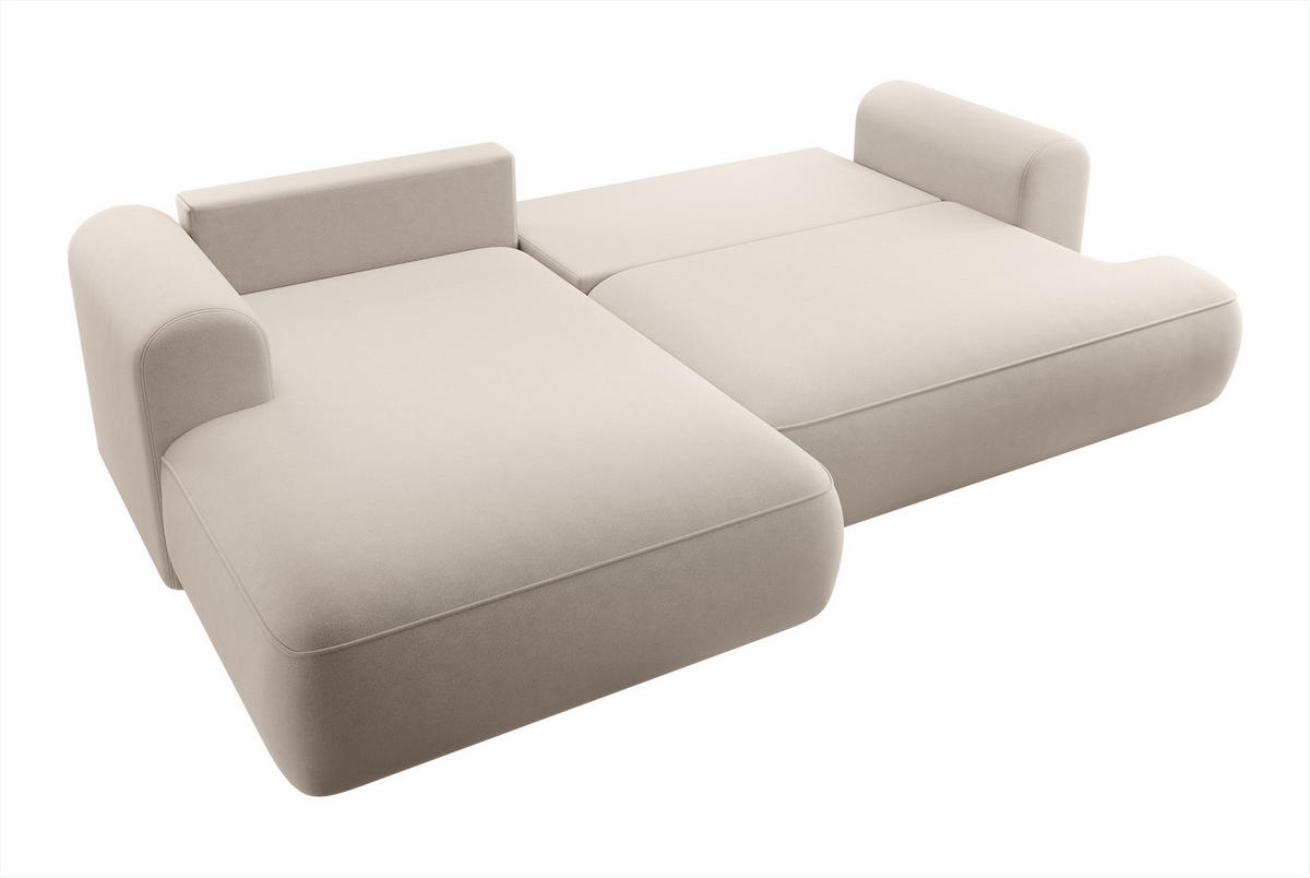 ECKSOFA Ovo Hellbeige Velours - Ecru/Schwarz, Kunststoff/Textil (260/165cm) - Selsey