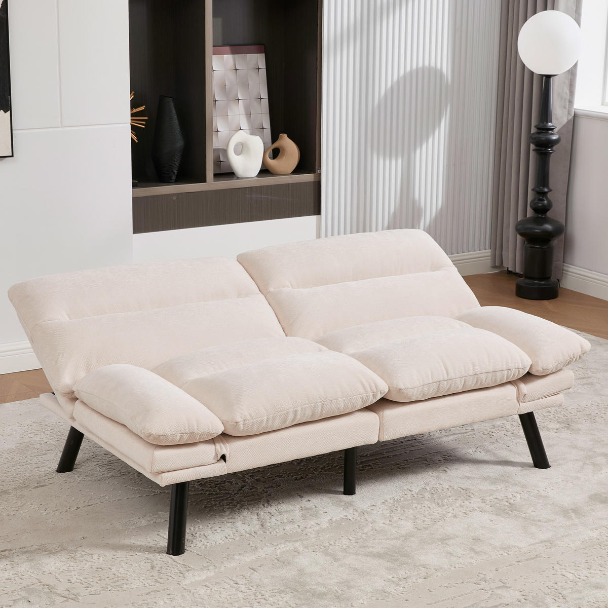 2-SITZER Schlafsofa Chenille mit verstellbarer Rückenlehne Beige 165/90/76 cm - Beige, Textil (90/76/165cm) - Redom