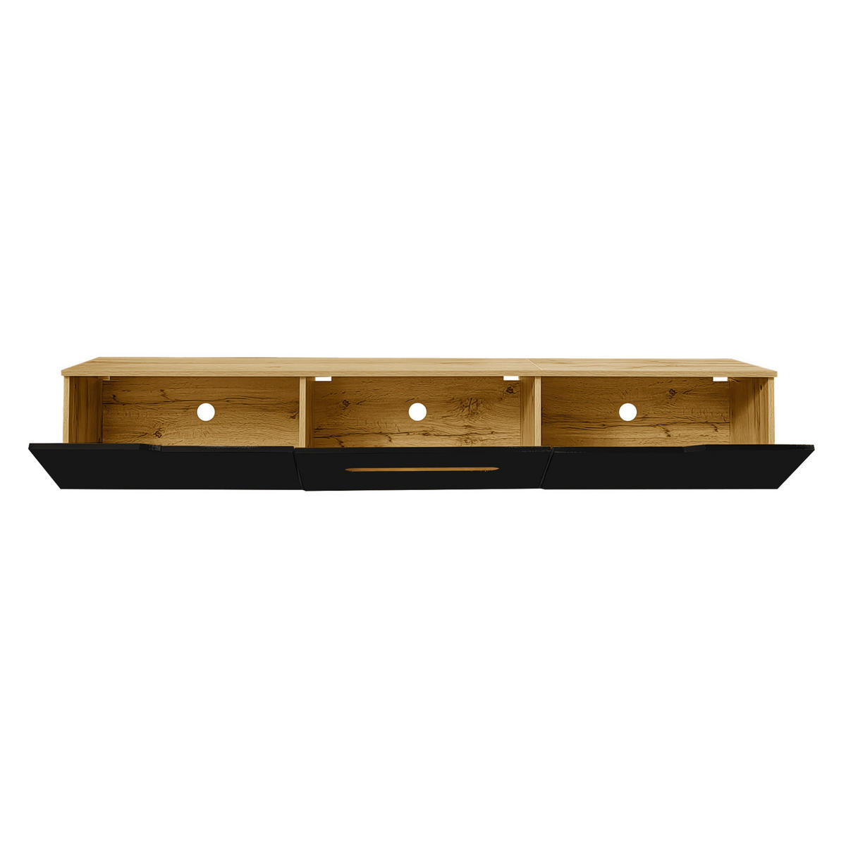 TV ormarić 180/35/30 cm crni u dekoru drva od MDF-a i iverice s LED rasvjetom i tihim zatvaranjem - crna, drvni materijal (180/30/35cm) - OKWISH