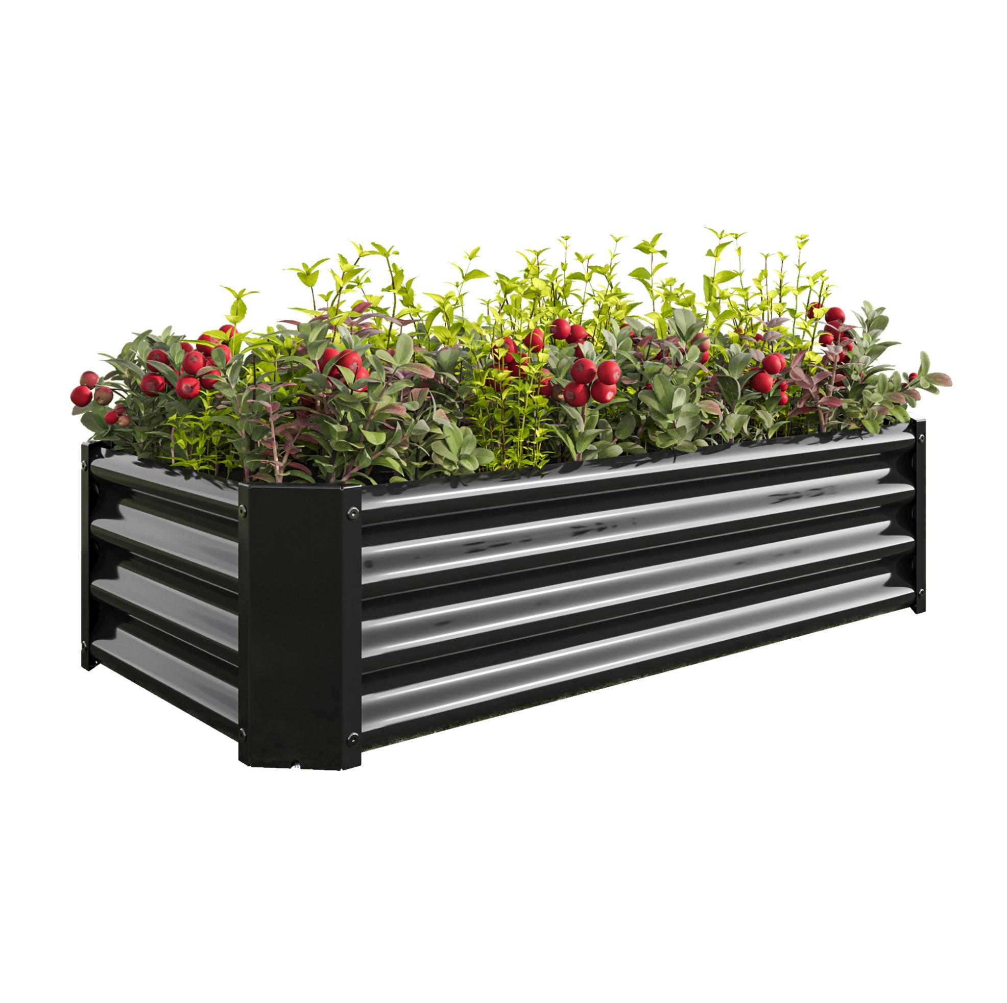 BLUMENKASTEN aus Metall 120x60x30 cm in Schwarz mit offener Basis - Schwarz, Metall (60/30/120cm) - Modfu