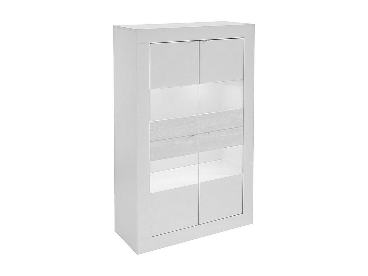 VITRINENSCHRANK mit LED-Beleuchtung + 4 Türen - Weiß lackiert - COMETE - Weiß, Holz (102/162/43cm) - Vente-Unique