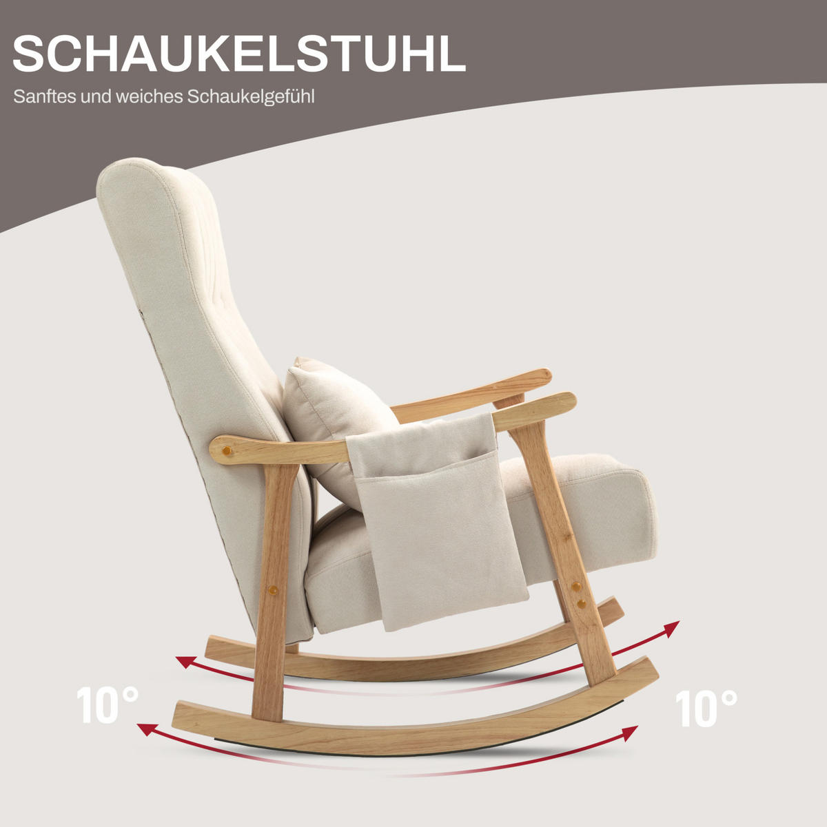 SCHAUKELSTUHL 65/90/98 cm mit Polsterung, Lendenkissen und Buchenholzrahmen - Beige, Textil (65/98/90cm) - BEAOK