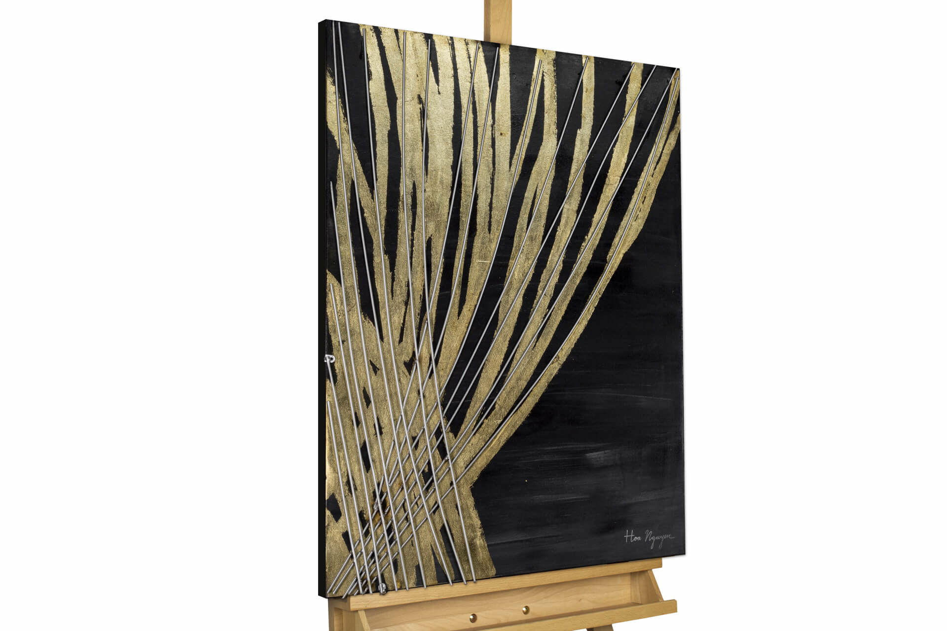 ACRYLBILD HANDGEMALT 60/80 cm - Goldfarben/Schwarz, Holz/Textil (2.41/80cm) - KUNSTLOFT