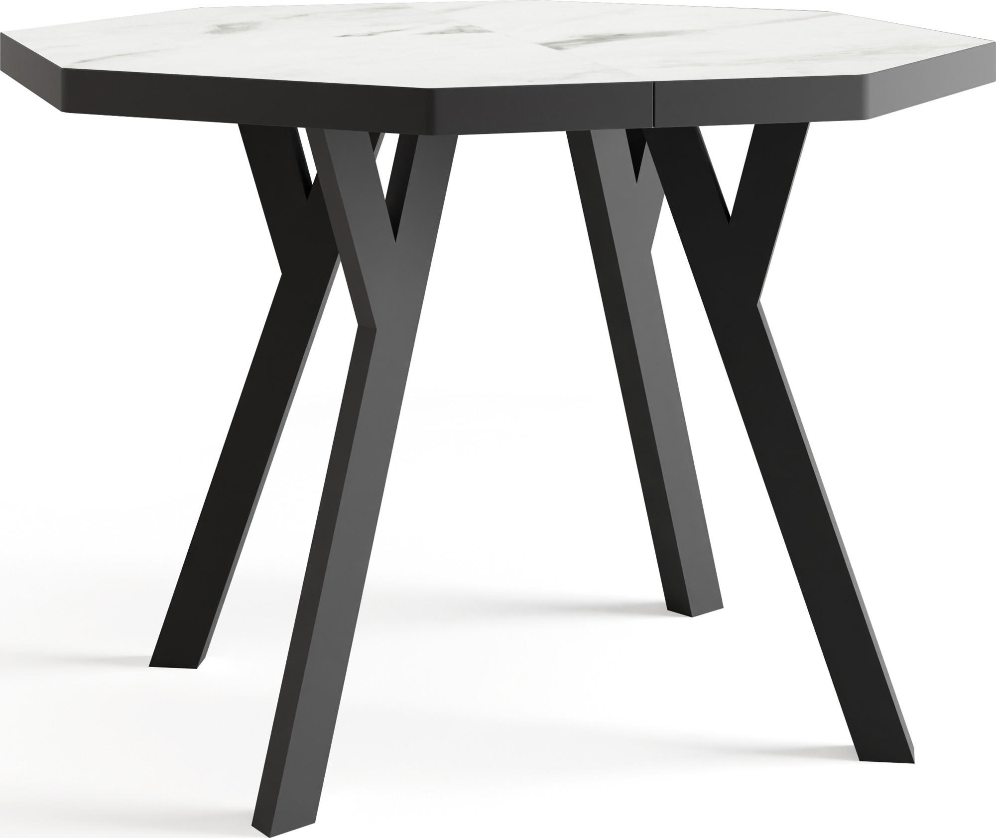 ESSTISCH Desmond achteckiger ausziehbarer, Marmor Weiß 100-150/100/76 cm - Ecru/Schwarz, Holz/Holzwerkstoff (100/100/76cm) - WFL GROUP