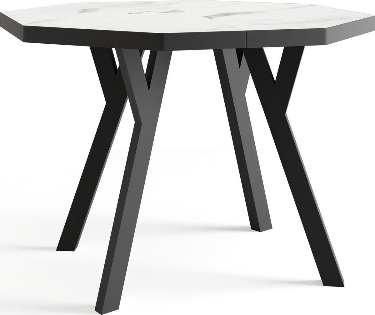 ESSTISCH Desmond achteckiger ausziehbarer, Marmor Weiß 100-150/100/76 cm - Ecru/Schwarz, Holz/Holzwerkstoff (100/100/76cm) - WFL GROUP