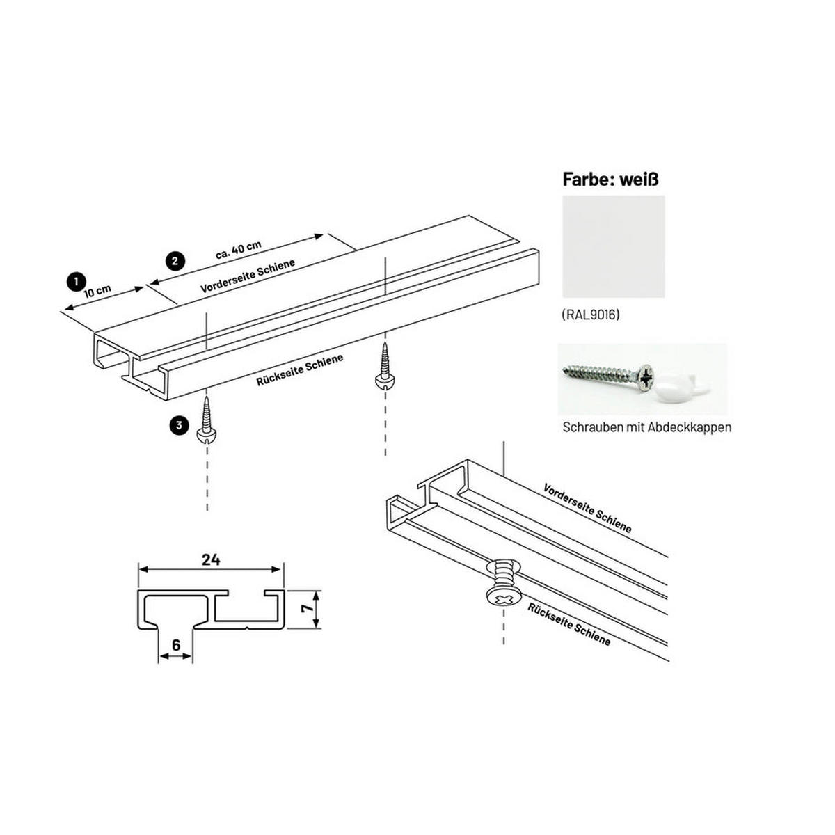 GARDINENSCHIENE auf Maß 1-lauf Deckenmontage Minimal 230cm - Weiß, Metall (230cm) - Deco-Raum