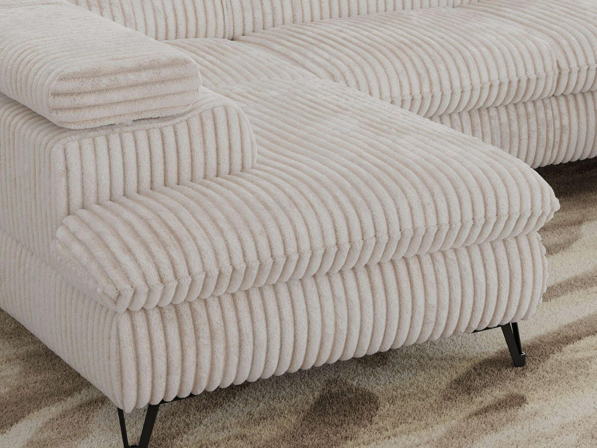 WOHNLANDSCHAFT PABLO U Cord Beige mit Topper Visco - Beige/Schwarz, Textil/Metall (346/76/208cm) - MKS