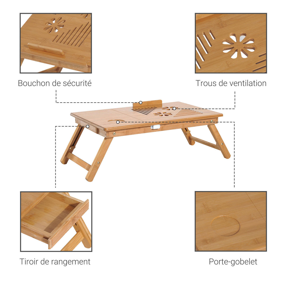 LAPTOPTISCH DE-16684 Bambus, höhenverstellbar & neigbar Natur - Naturfarben, Naturmaterialien (55/35/325cm) - ComfortXL