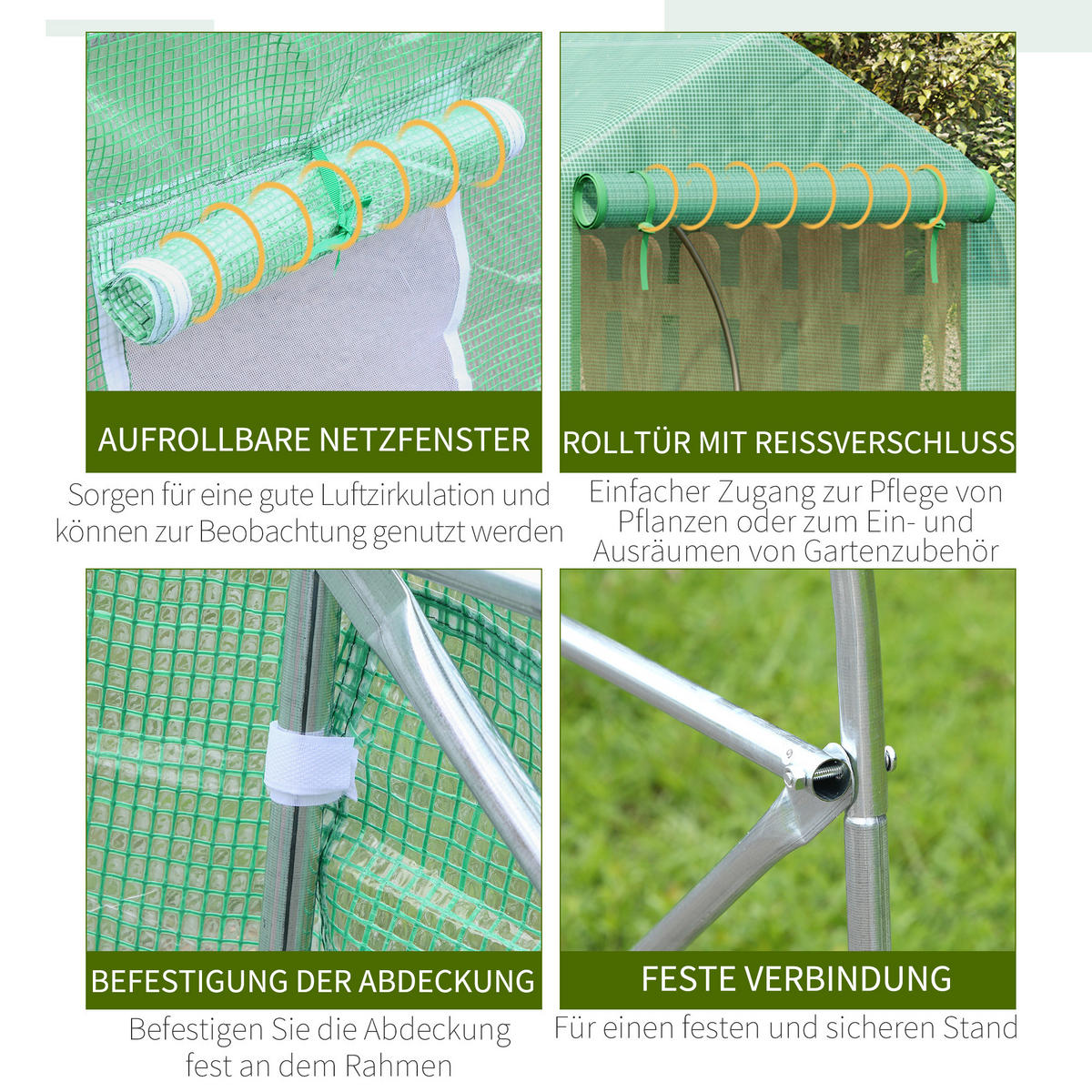 FOLIENGEWÄCHSHAUS, Grün, Eisenrohr, PE - Grün, Kunststoff (300/205/450cm) - Outsunny