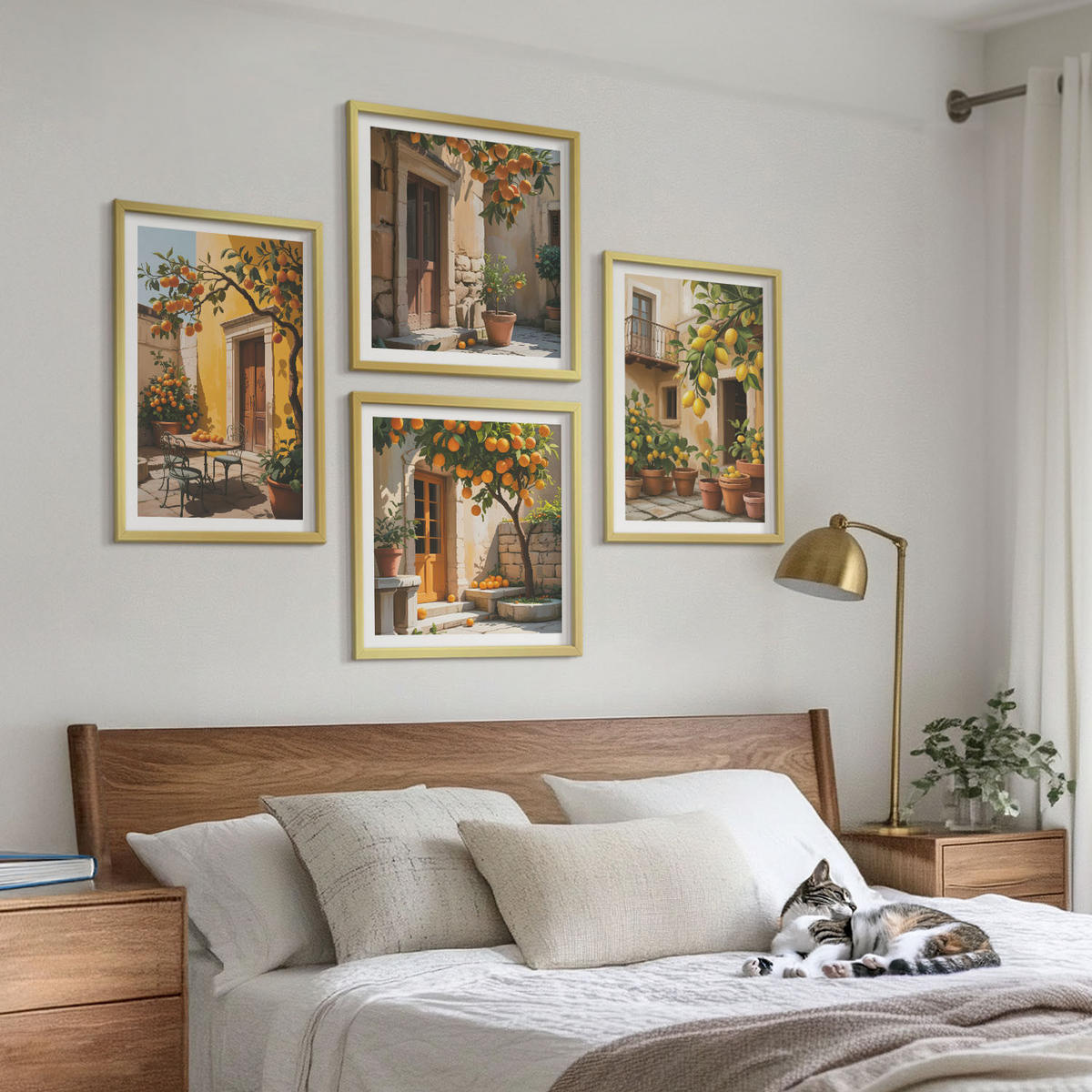 WANDBILDER 4er Set - 50x50 cm & 40x60 cm Goldrahmen - Zitrusfrüchte in der Sonne - Goldfarben, Kunststoff (50/50cm) - ArtPrintCave