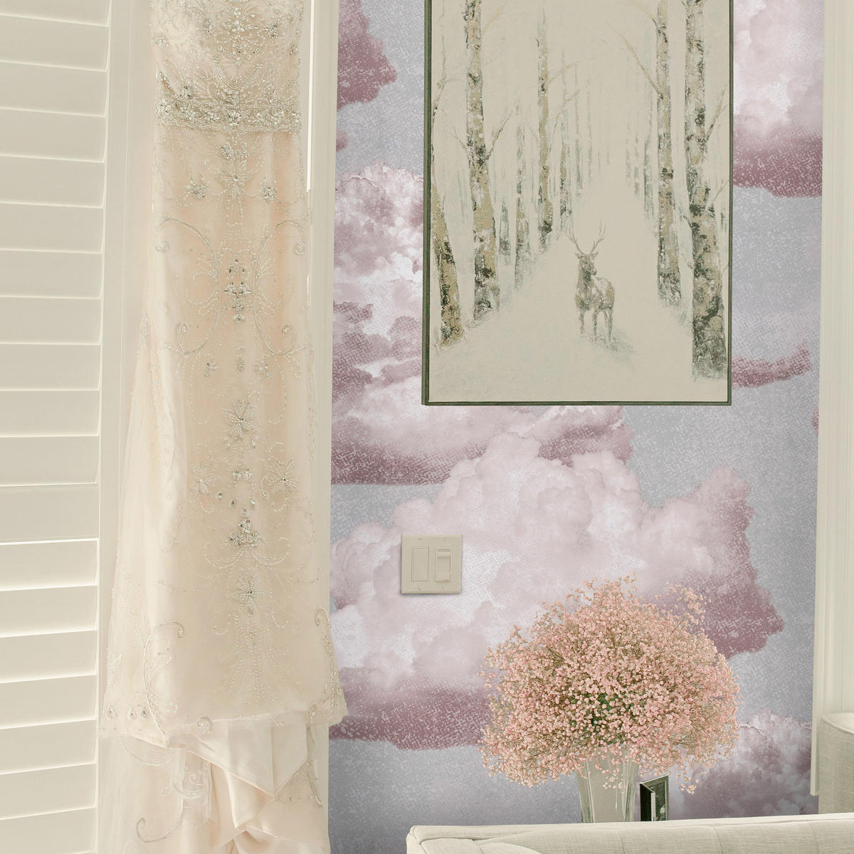 TAPETE Wolken aus echtem Papier, 200x280cm, 8 Bögen - Pink, Papier (200/280cm) - WALLPAPERS4BEGINNERS