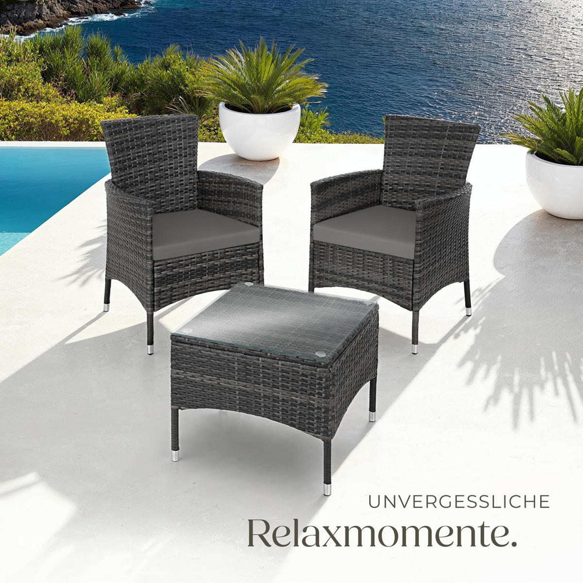 RATTANSET Luzern,2 Bezugssets,grau - Grau, Kunststoff - tectake