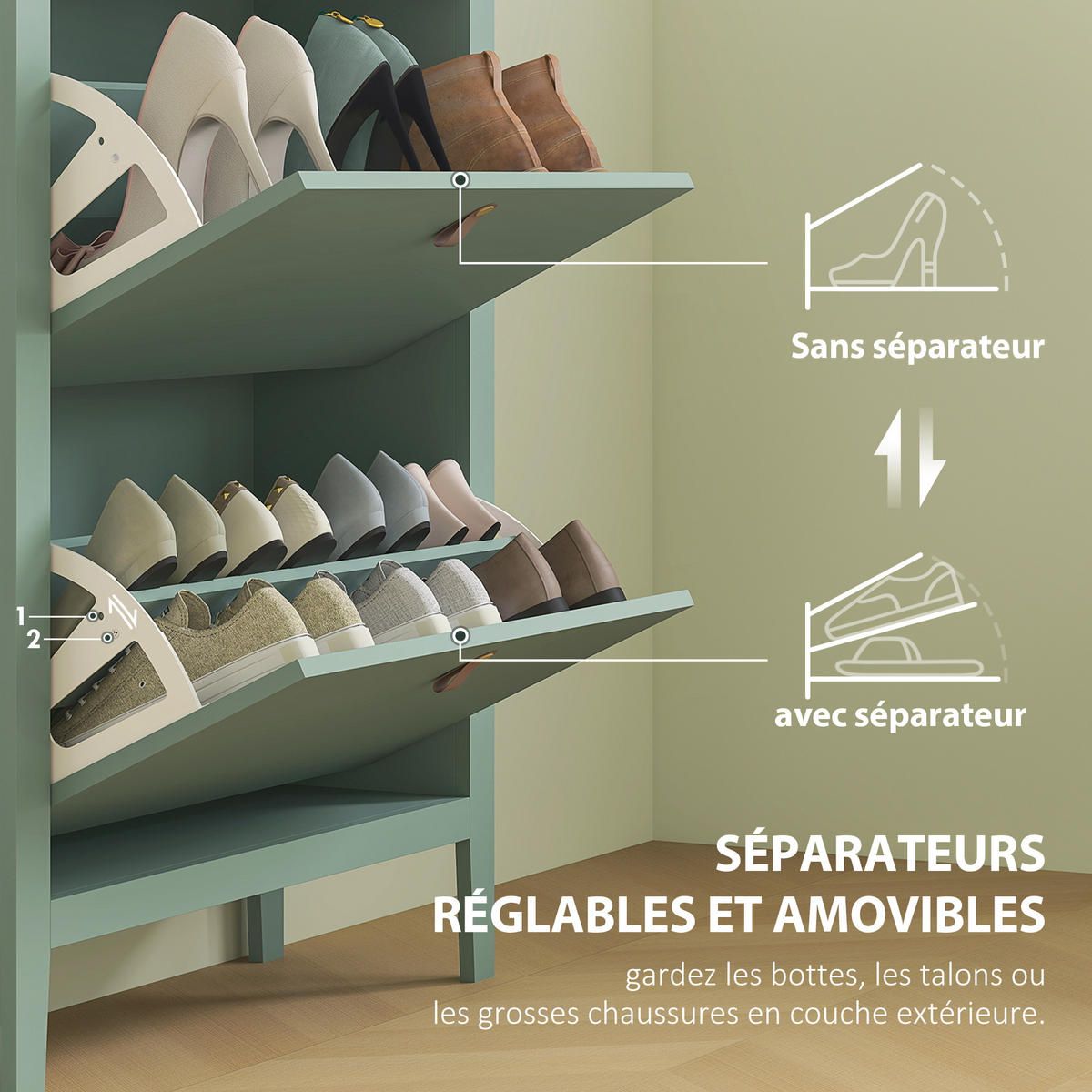 SCHUHKIPPER DE-15064 2 Klapp-Schubladen, für 14 Paar Schuhe Grün - Grün, Holzwerkstoff (80/95.5/24cm) - ComfortXL