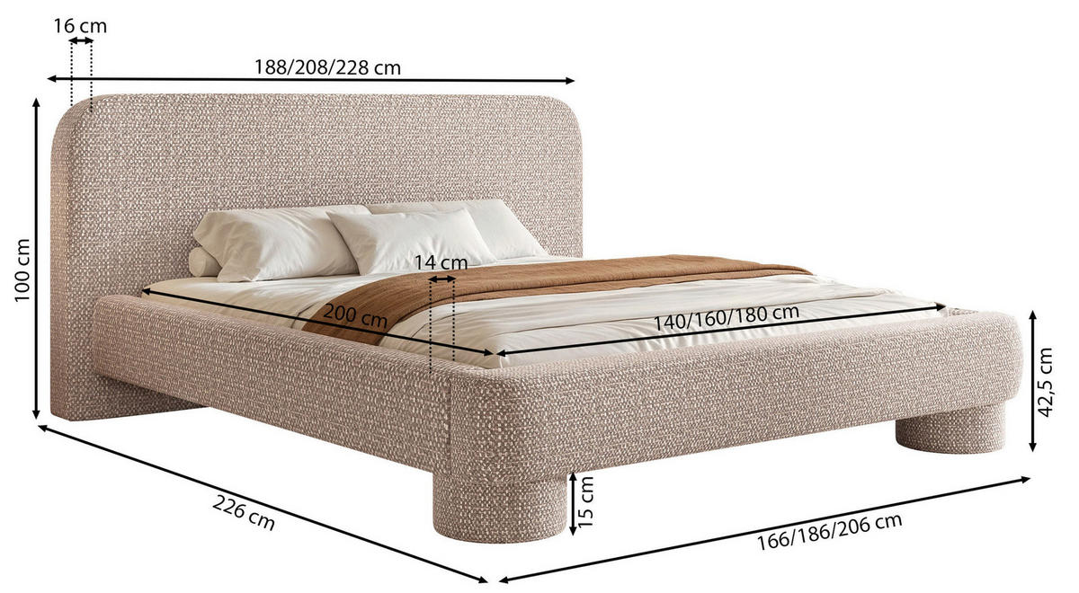 POLSTERBETT mit Bettkasten Fredo 140x200 cm - Grau, Holzwerkstoff/Textil (140/200cm) - Selsey