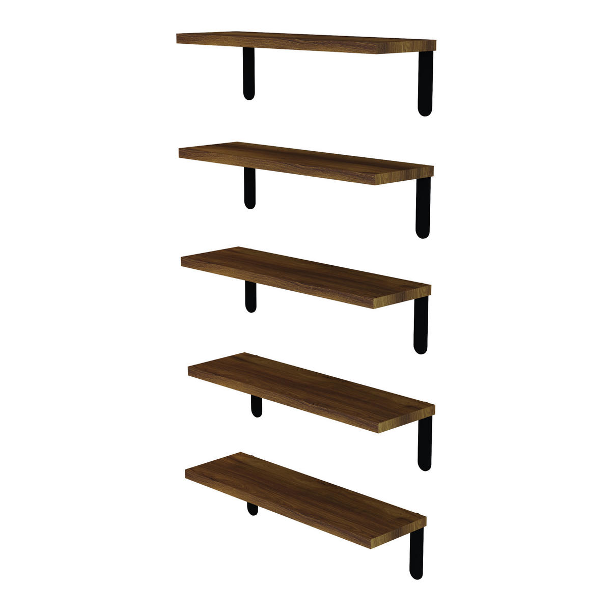 WANDREGAL-SET 5 TLG. Frogn - Schwarz/Braun, Holzwerkstoff (50/15/15cm) - [en.casa]