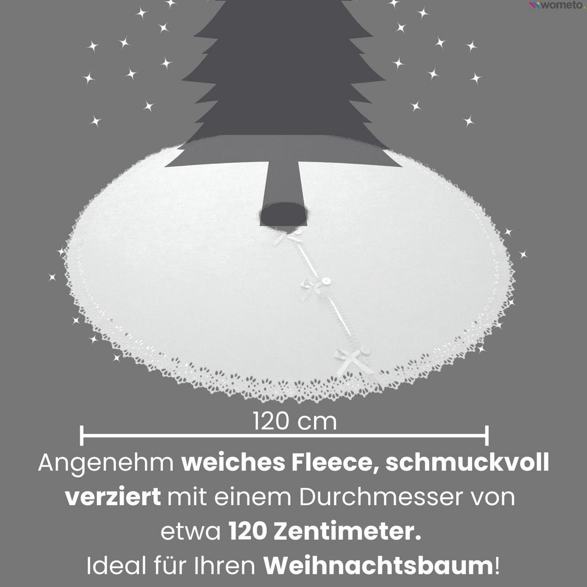 BAUMUNTERLAGE Weihnachtsbaum-Decke weiß 120 cm rund mit Knöpfen und Satin-Schleifen - Weiß, Textil (120/120cm) - wometo