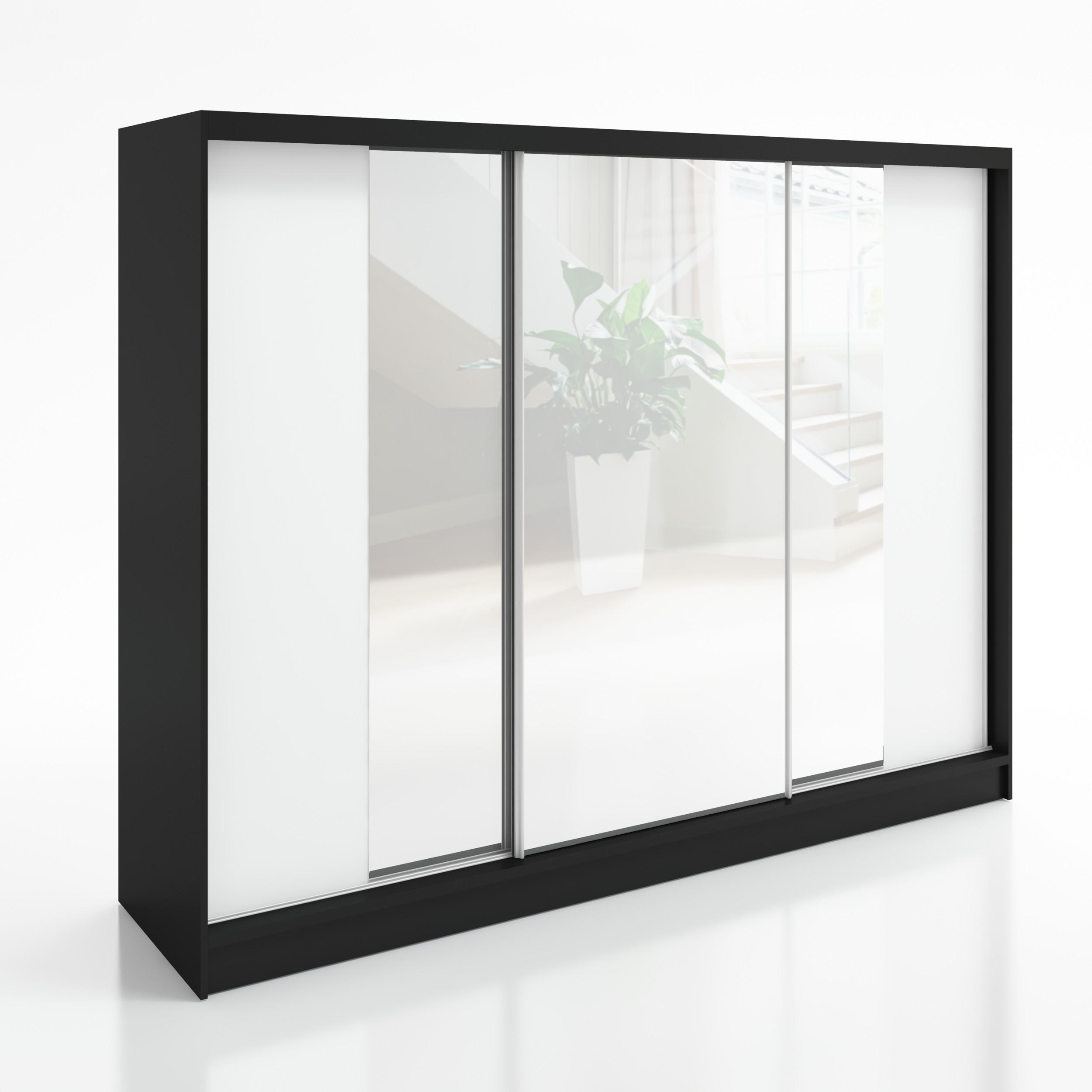 SCHWEBETÜRENSCHRANK 200 CM VIDA Farbe: Schwarz, Weiß - Schwarz/Weiß, Holzwerkstoff (200/215/60cm) - A&J MöbelLand