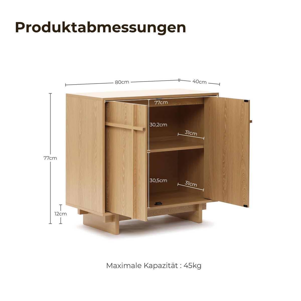 SIDEBOARD mit 2 Türen, Aufbewahrungsschrank in Eichenoptik mit geometrischer Holzleisten-Front| B80 x T40 x H77 cm - Braun, Holzwerkstoff (80/77/40cm) - Hometopia